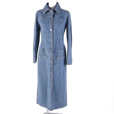 CHANEL P45071 100% Cotton Lion Button Camellia Jacquard Denim Dress/Coat Indigo