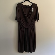 Ann Taylor Loft Women SZ XL Brown V-Neck Wide Waist Band S/Sleeve Dress NWT