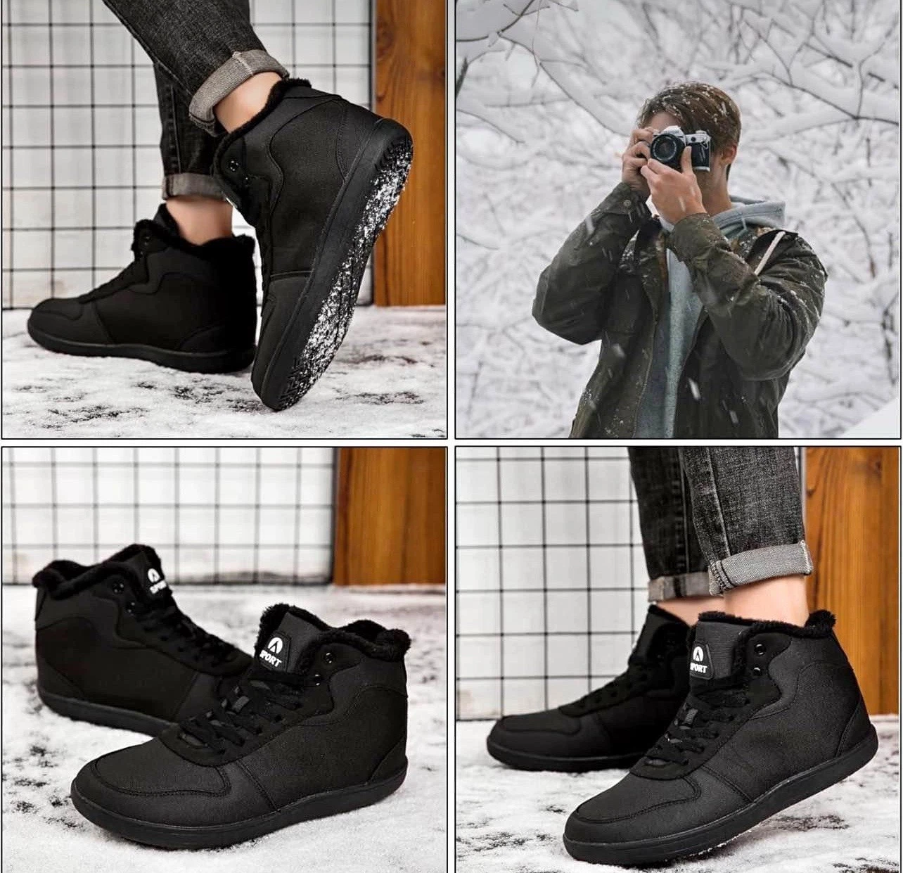 Men’s Winter Snow Boots Size 9.5 Warm Fur Lined Non‑Slip Outdoor