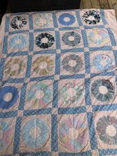 Vintage Fabric Dresden Plate Quilt Blanket 86" X 76" Cotton Floral Back Handmade