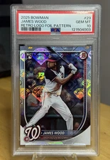 James Wood 2025 Bowman #29 RC Rookie Retro Logo Foil Pattern SSP PSA 10 Case Hit