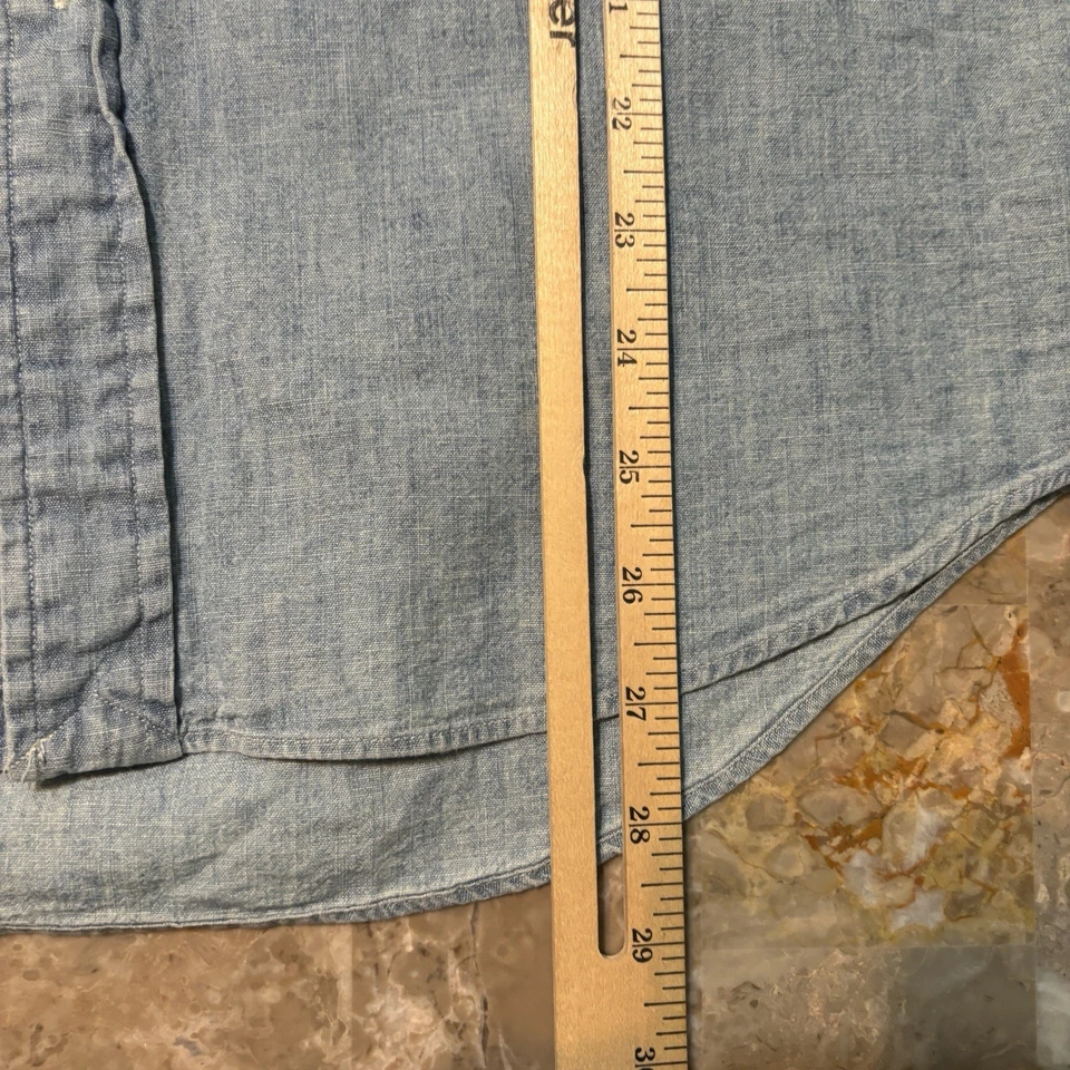 Polo Ralph Lauren Shirt Mens Medium Blue Classic Fit Chambray Denim Short Sleeve - Image 4 of 4