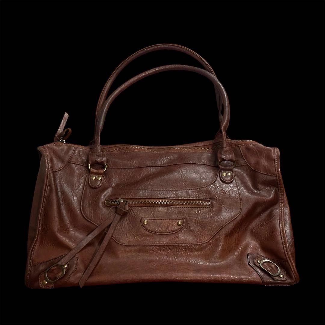 Borsa a tracolla stile Balenciaga in pelle marrone 27 cm x 43 cm usata