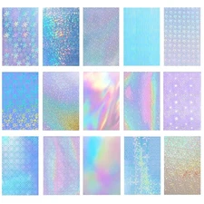 15 Sheets Holographic Sticker Paper 8.3x11.7 Inch Clear Vinyl Self Adhesive W...