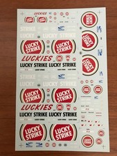 SHEET OF 1/18 & 1/43 SCALE WATER SLIDE SILK SCREEN PRINTED LUCKY STRIKE  DECALS