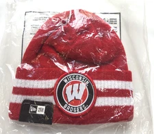 NWT Univ. of Wisconsin Badgers New Era Winter Hat Cap Beanie 2 Stripe