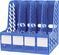 Magazine File Holder Plastic File Organizer for Desk Vertical 4 Blue