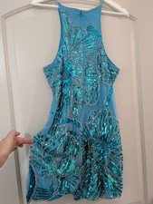 ASOS Design US 4 Turquoise Sequin Floral Mini Dress Halter Party
