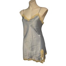 Vintage Victoria's Secret Blue Satin Nightie With Cream White Trim Size Medium