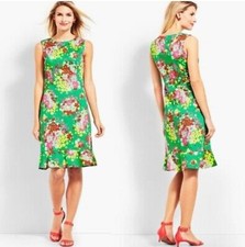 Talbots Dress 4 P 4P Green Floral Sleeveless Stretch Cotton Summer Washable