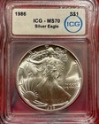 Perfect Graded ICG MS70 1986 America Silver Eagle 1oz .999 Silver- Holy Grail!