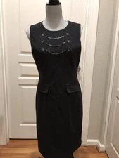 W by Worth Black Sleeveless Knee Length Career Dress With Chain/Buttons Size 8