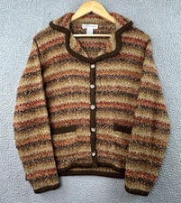 VTG Dress Barn Cardigan Sweater Womens Medium Brown Striped Mohair Blend Cozy