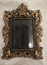 Vtg Plastic mini photo frame gold black scroll Victorian design ornate NO. V150