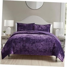 Luxury Velvet Queen Comforter Set, 3 Pieces Reversible Queen 90"x90" Purple