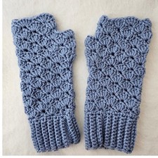 Fingerless Gloves Handmade Crochet Wrist Length Blue Driving Texting Busy Hands