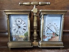 Contemporary Enamel Plack Carriage Clock Thermometer Barometer