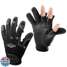 Palmyth Neoprene Fishing Gloves for Men and Women 2 Cut Fingers Flexible Grea