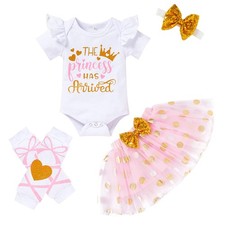 Newborn Baby Girl Skirt Set Infant Letter Print Romper Tutu Skirt Headband Le...