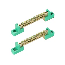 2 Pack Terminal Ground Bar Screw Block Barrier Brass 10 Positions Green