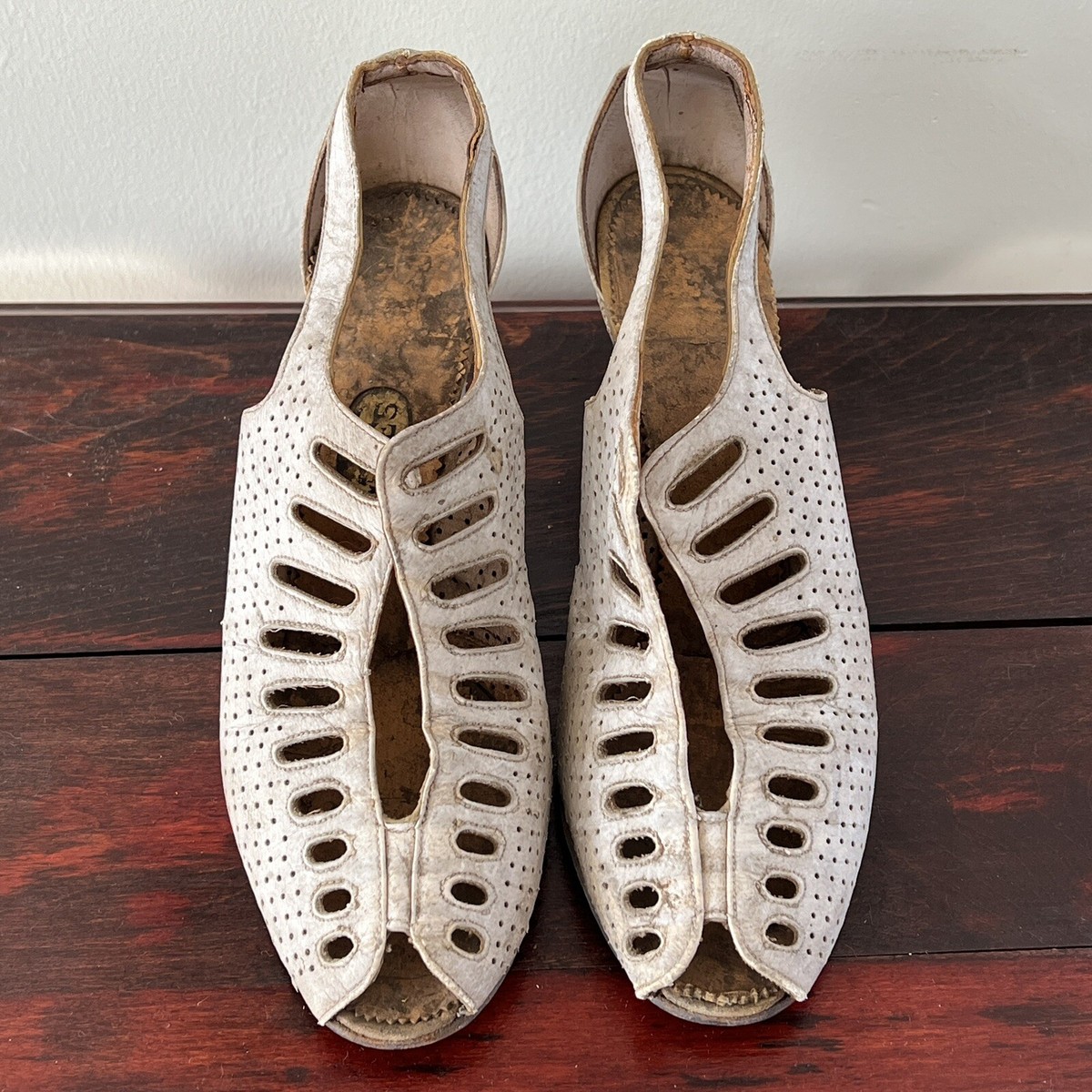 Rare 1930s 1940s Peep Toe Sexy High Heels Shoes Lace-up Antique Pre-war