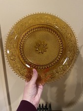 Vintage Duncan Miller Sandwich Glass Amber 12 1/8" Sawtooth Serving Platter