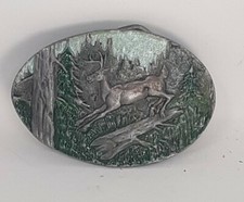 Vintage 1980 Deer/Buck in Woods Pewter Belt Buckle