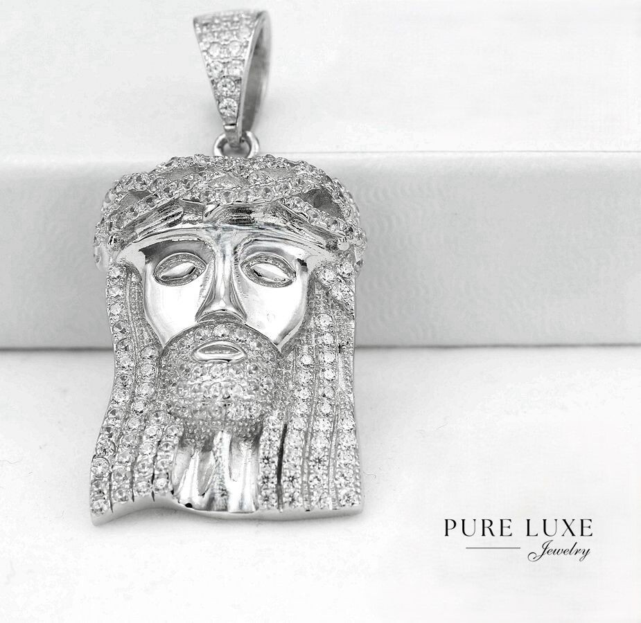 Men's 925 Sterling Silver 39mm JESUS Piece Brilliant CZ