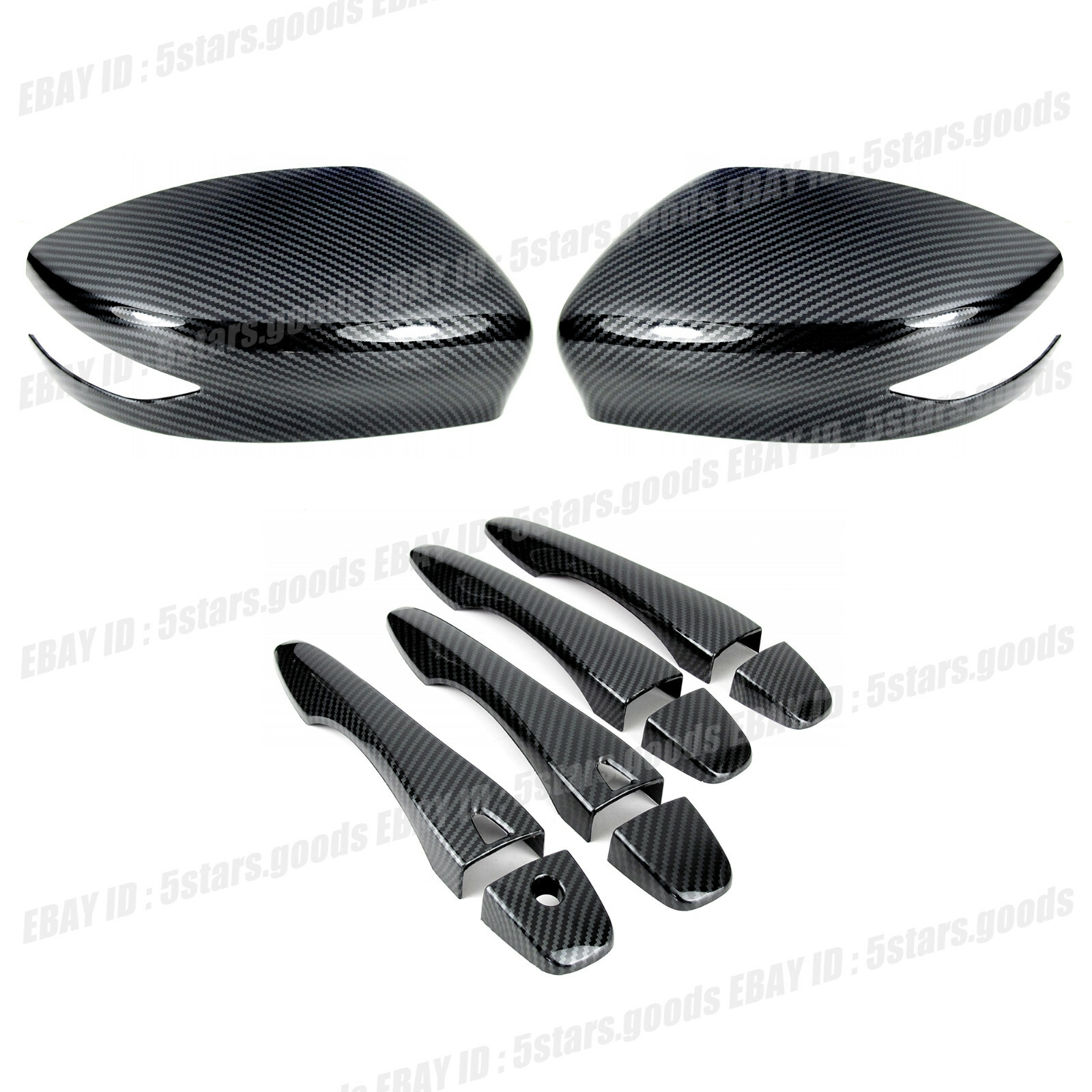 Glossy Black Carbon Fiber Side Mirror Covers + Smart Door Handle Covers For 2016-23 Toyota Tacoma