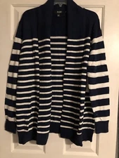 A.N.A. WOMEN'S TALL PLUS BLUE STRIPE OPEN FRONT CARDIGAN WOMENS XXLT NAVY STRIPE