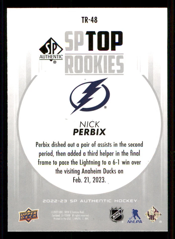 2022-23 SP Authentic Top Rookies #TR48 Nick Perbix - Image 2 of 2