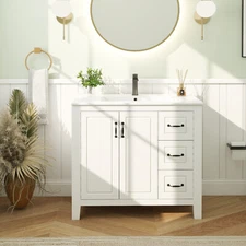 36"Freestanding Bathroom Vanity Single Cabinet 2 Doors 3 Drawers Undermount Sink