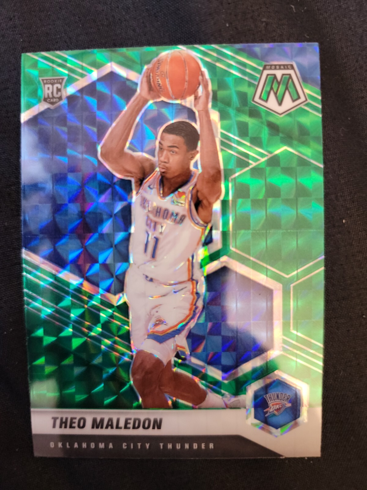 2020-21 Panini Mosaic Theo Maledon RC Green Prizm Card #218 OKC Thunder Rookie
