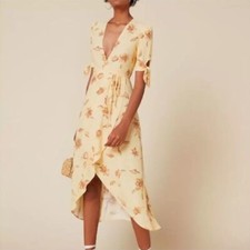 Reformation Floral Royce Wrap Maxi Dress Tuscany Yellow Size Large