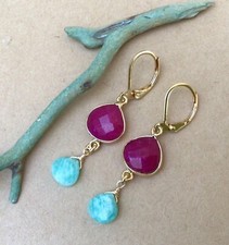NEW SUNDANCE CHARM HANDMADE RUBY AMAZONITE GEMSTONE ARTISAN EARRINGS