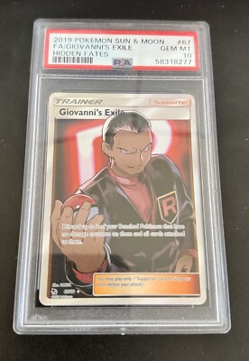 PSA 10 Gem Mint Giovanni's Exile Full Art Hidden Fates 67/68