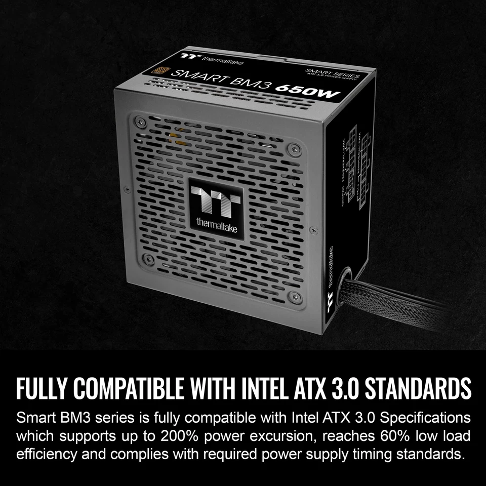 650W 80 Plus Bronze PSU ATX 3.0 PCIe Gen 5 Smart Zero Fan 120mm FDB Black - Image 3 of 4