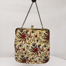 Vintage Tapestry Purse Handbag Creation Chain Strap Carpet Floral Kiss Lock