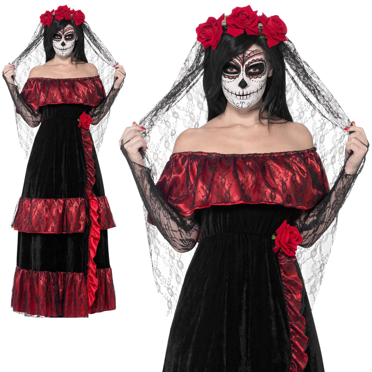 chinese dress ladies Amazon.com: Xaatren 5 Pcs Women's Day of the Dead Costume Halloween Black  Skull Skirt Gloves Stocking Face Tattoos Floral Crown Veil (Large) :  Clothing, Shoes & Jewelry