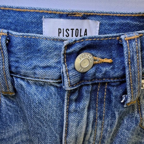 Pistola Alice Denim Midi Jean Skirt Front Slit Raw Hem Size 27 - Picture 5 of 14