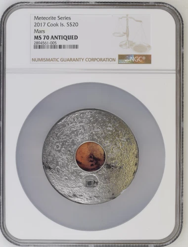 2017 Cook Islands S$20 Meteorite Silver 3oz Mars NGC MS 70 Antiqued