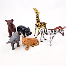 Vintage Hard Plastic Rubber Zoo Jungle Animals Figures Lot of 6 Cake Toppers