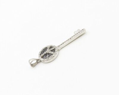 925 Sterling Silver Hematite & Topaz Peace Sign Key Motif Pendant