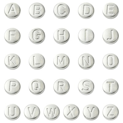 7mm 52x Letter Theme 304 Stainless Steel Beads Metal Flat Beads for DIY Jewelry