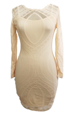 Small Long Sleeved Apricot Lace Bodycon with Built In Slip And Back Zip |  eBay