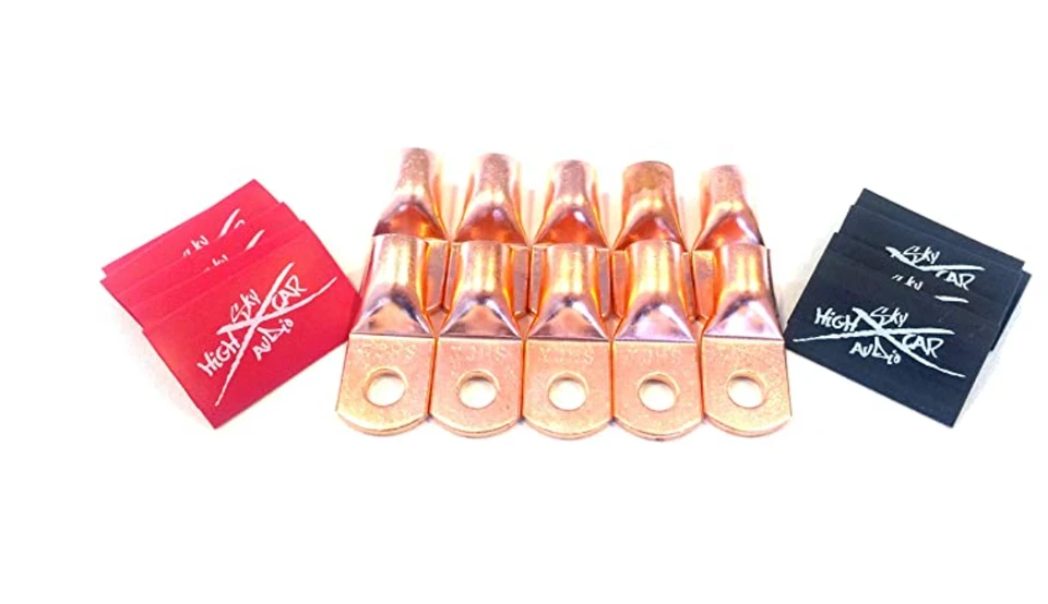 SKY HIGH CAR AUDIO 1/0 GAUGE COPPER RING TERMINALS W/ HEAT SHRINK QTY10