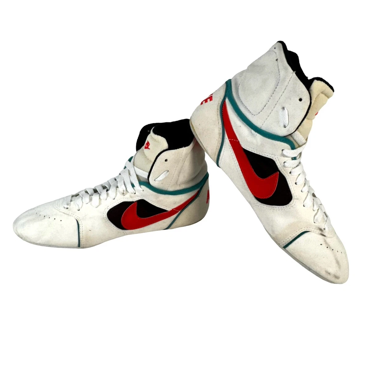 Vintage Old School Nike Wrestling Shoes White Teal Orange Mens US 9.5 Rare