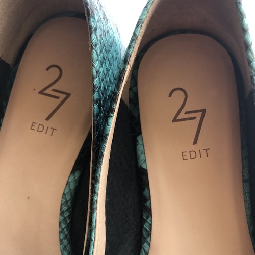 Edit 27 Teal/Black Snake Skin Animal Print Flat Slip-On Shoes Women’s Size 7.5W - Bild 8 von 17