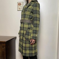 00s Miss Sixty 70 Wool Green Checkered Argyle Trench Coat 0baa