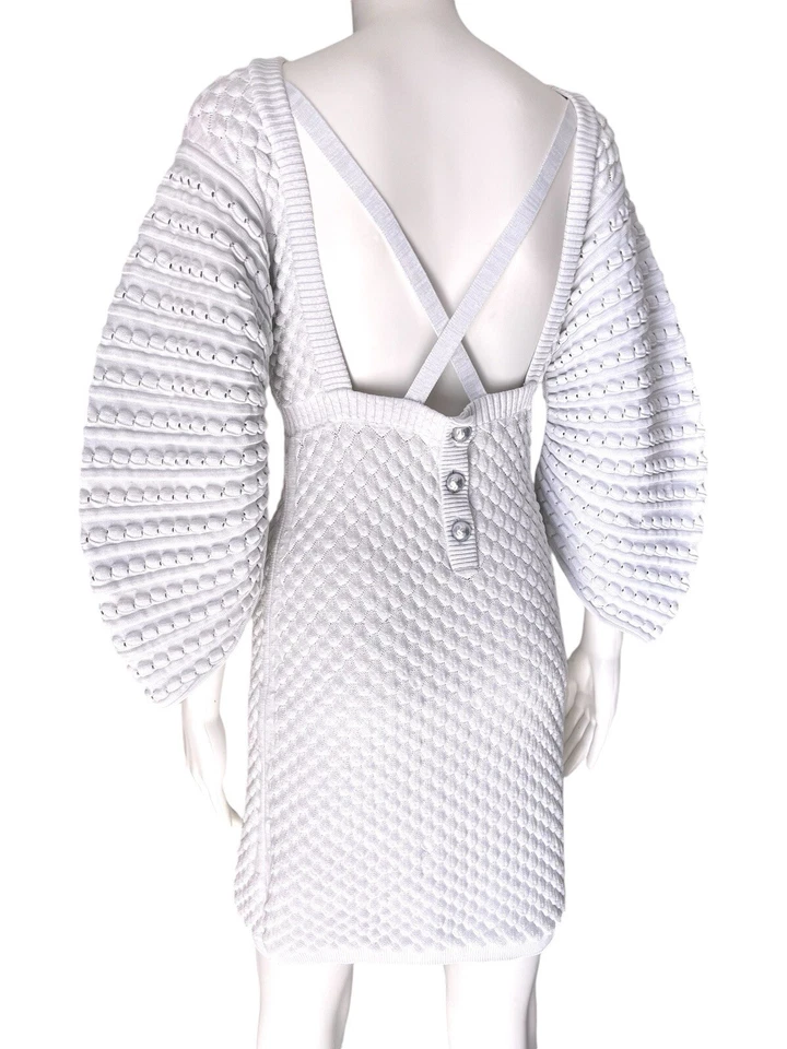 CHANEL 12P Runway Waffle Knit 3/4 Sleeve Criss-cross Dress Size FR 38 - Image 3 of 4